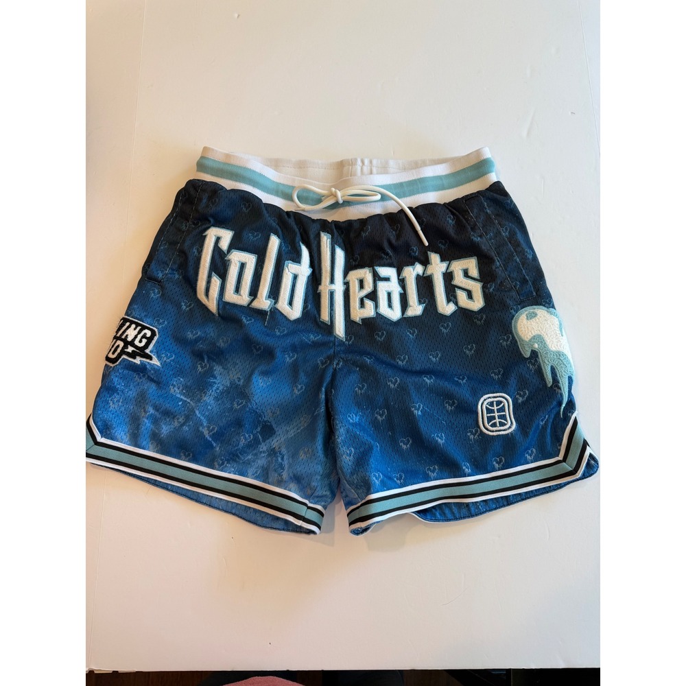 Rolling Loud Cold Hearts Basketball Shorts Blue Mesh Streetwear Mens Medium